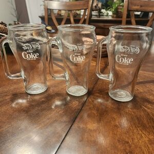 Vintage Coca Cola Clear Glass Mug Trio
